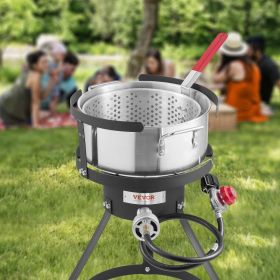 10 Qt Fish And Wing Fryer Aluminum Outdoor Propane Deep Fryer Kit With Basket (Color: Silver)